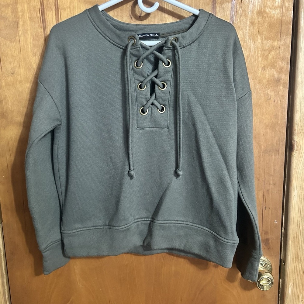 Harlowe & Graham Women's Olive Green‎ Lace-Up Pullover Sweatshirt, Size Medium